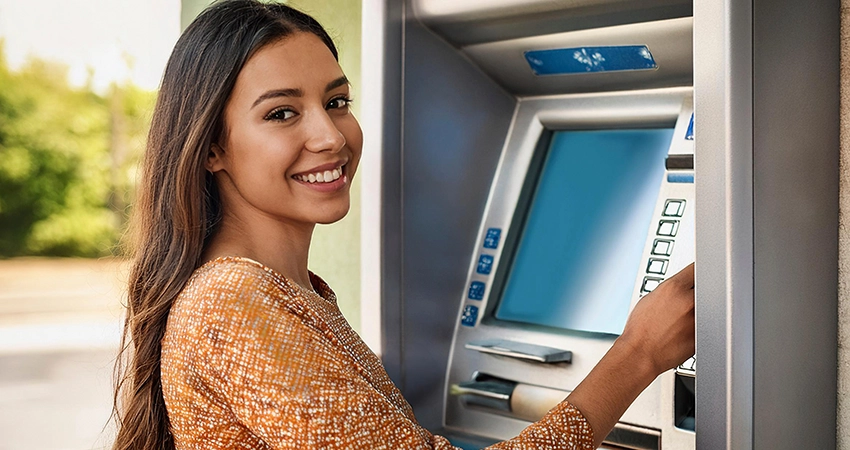woman at atm machine